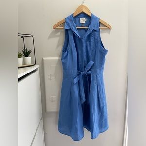 HD in Paris Anthropologie knee length blue linen lined sleeveless dress size 10
